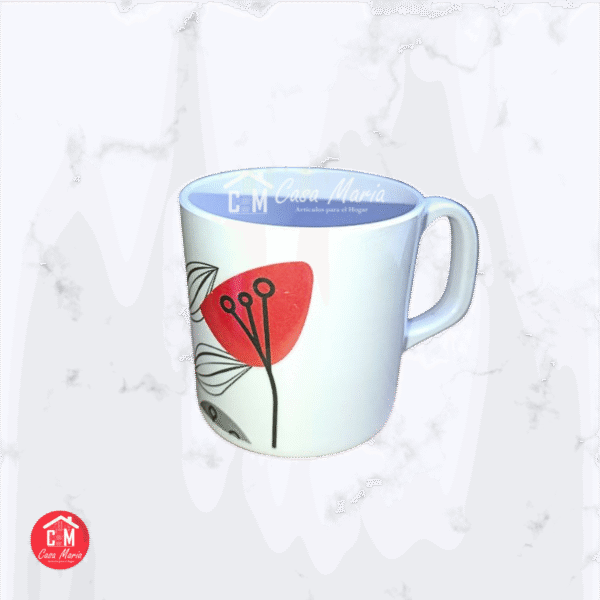 TAZA MELAMINA 120 PZA BLANCO MEDIANO CON DISEÑO ROJO Y NEGRO