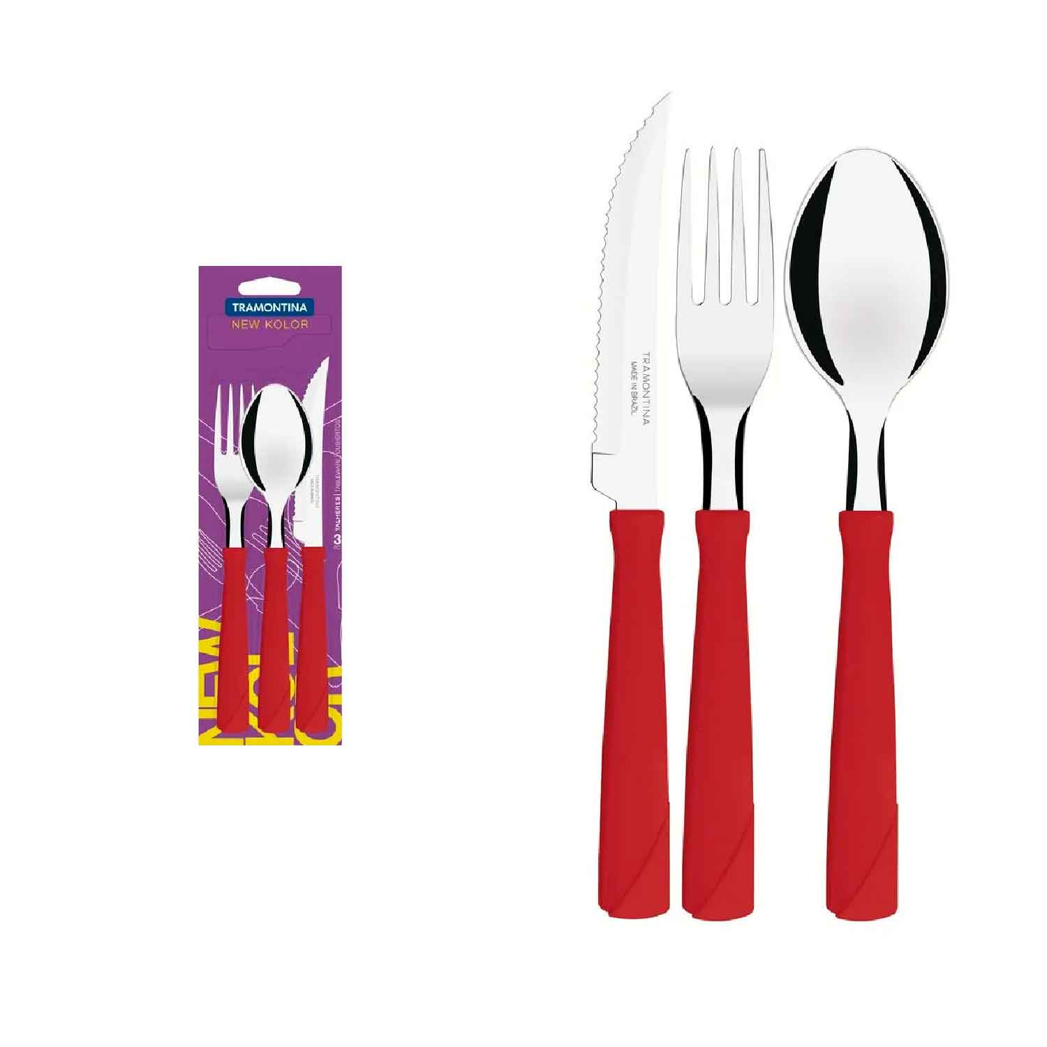JUEGO-DE-3-ROJO JUEGO CUBIERTOS 3 PZS. ROJO NK TRAMONTINA - Imagen 1