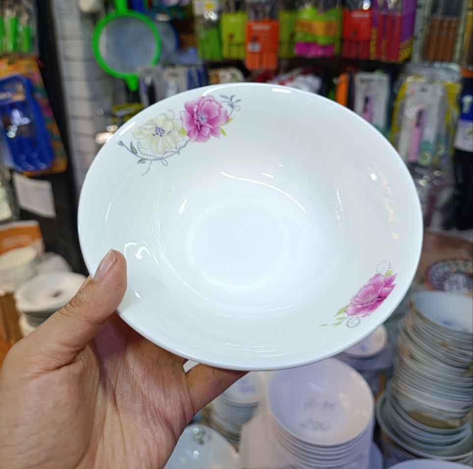 photo_4909015433579531035_y BOWL #7" SOPERO HUESO 60 PCS BLANCO CON DISEÑO ROSADO - Imagen 1