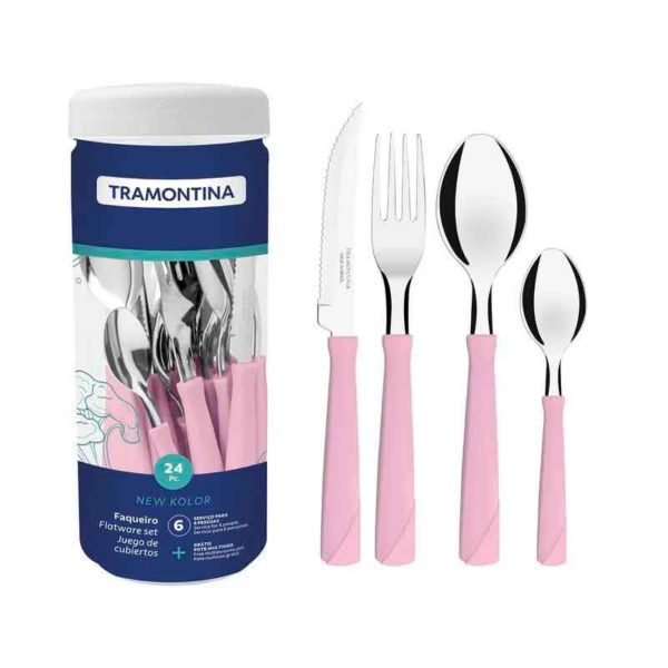 JUEGO DE CUBIERTOS 24PZA NEW KOLOR ROSA TRAMONTINA